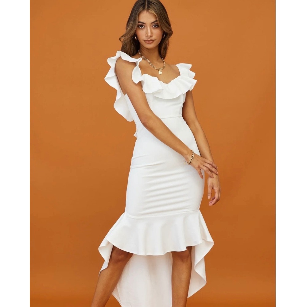 SELFIE LESLIE Cloud 9 Bardot Neckline Corset Back White Dress XS‎ | NWOT